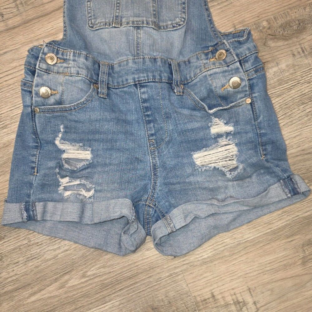 Blue Spice Distressed Denim Overall Shorts | Juniors Size 1 | Light Wash Stretch - Picture 4 of 8